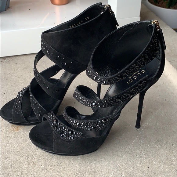 *NWT* Gucci | Swarovsky Crystal Black Heels | Sz 37 - Picture 3 of 8